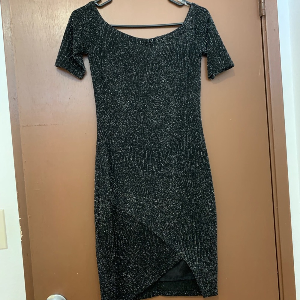 Black off the shoulder sparkly dress